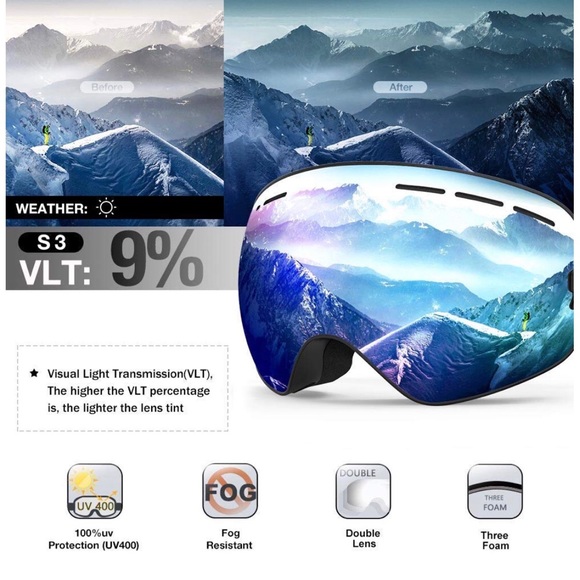 ZIONOR X Ski Snowboard Goggles OTG Black/Silver - Picture 2 of 8